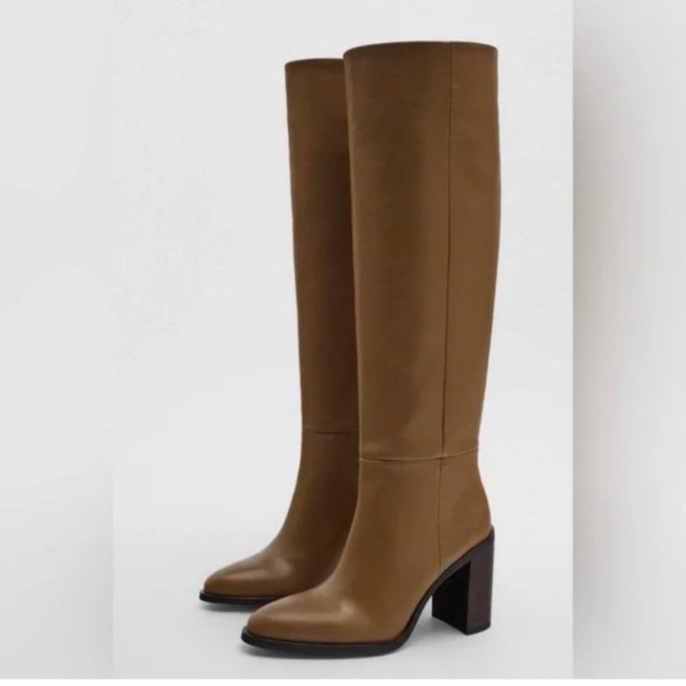Zara genuine leather Knee Boots